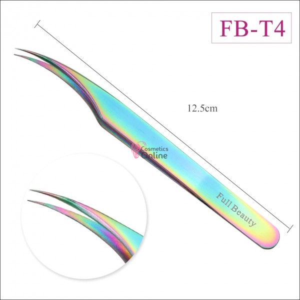 Penseta pentru gene false  fir cu fir Full Beauty Curcubeu FBT4 - de inalta precizie
